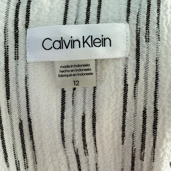 Calvin Klein Dress Womens 12 White Black Striped Textured Sleeveless Ruffle - Picture 10 of 11